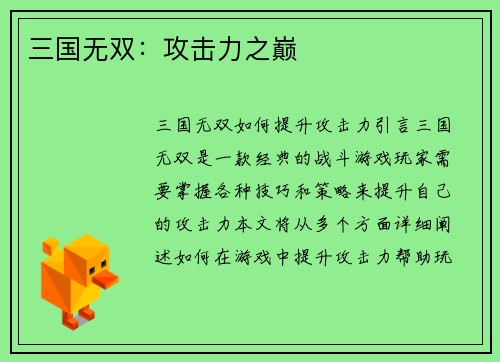三国无双：攻击力之巅